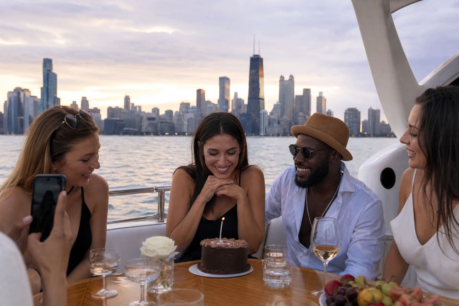 Birthday celebration on a Chicago yacht deck on Lake Michigan